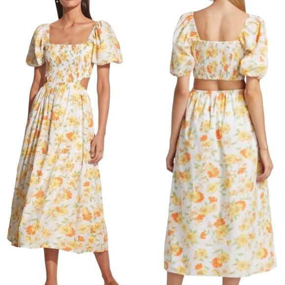 Faithfull the Brand Loucetta Dress Palermo Floral Orange Print Size Small 4 - Picture 1 of 9